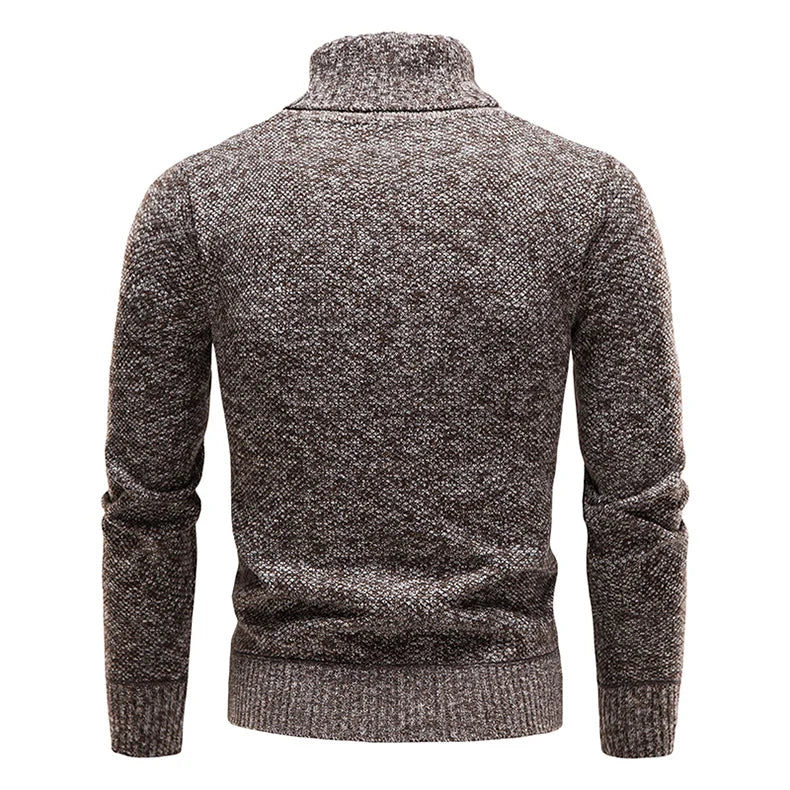 Autumn Winter Fleece Sweater Men Thicker Turtleneck Warm Pullover Slim Fit Man Clothes Luxury Brand Black Brown Jumpers Elastic