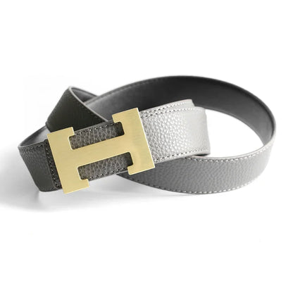 Top Luxury Designer Brand H Buckle Belt Men High Quality Women Genuine Real Leather Dress Strap for Jeans Waistband Grey