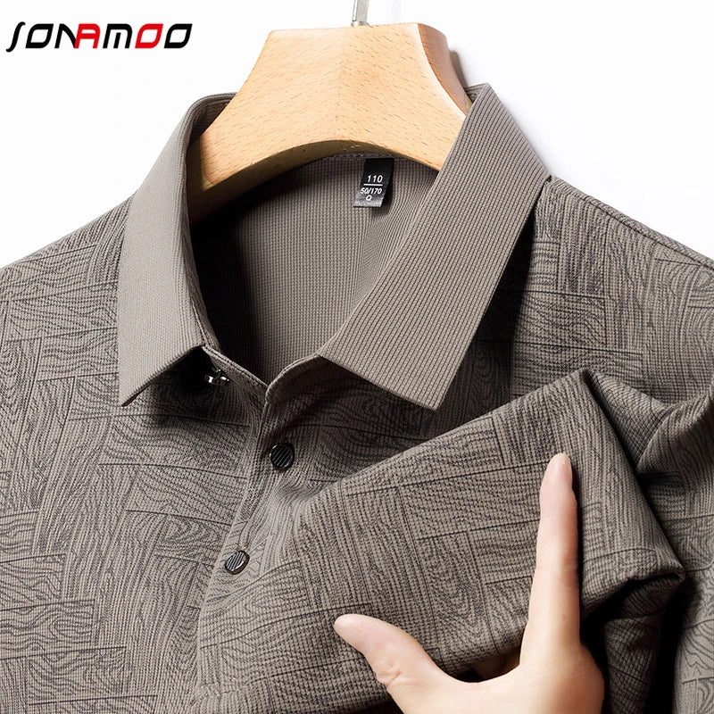 2025Summer New Men's Business Print Short Sleeved POLO Shirt Comfortable and Cool Casual Fashion T-shirt