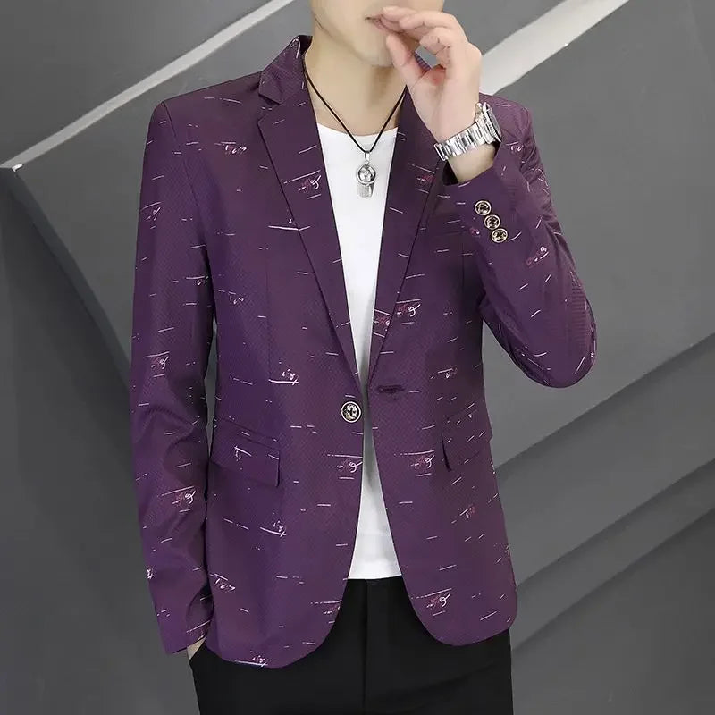 Slim Fit Printed Male Blazer Coat Thin White Men's Suit Jackets Stamp New in Original Classic Simple Breasted Fashion 2024 Suits