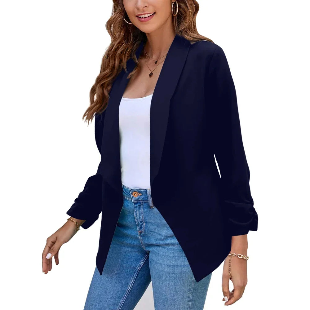 Summer Black Blazers Women 2024 Female Office Lady Nine Quarter Blazer Open Stitch Womens Slim Coats Femme Ladies Notched Tops