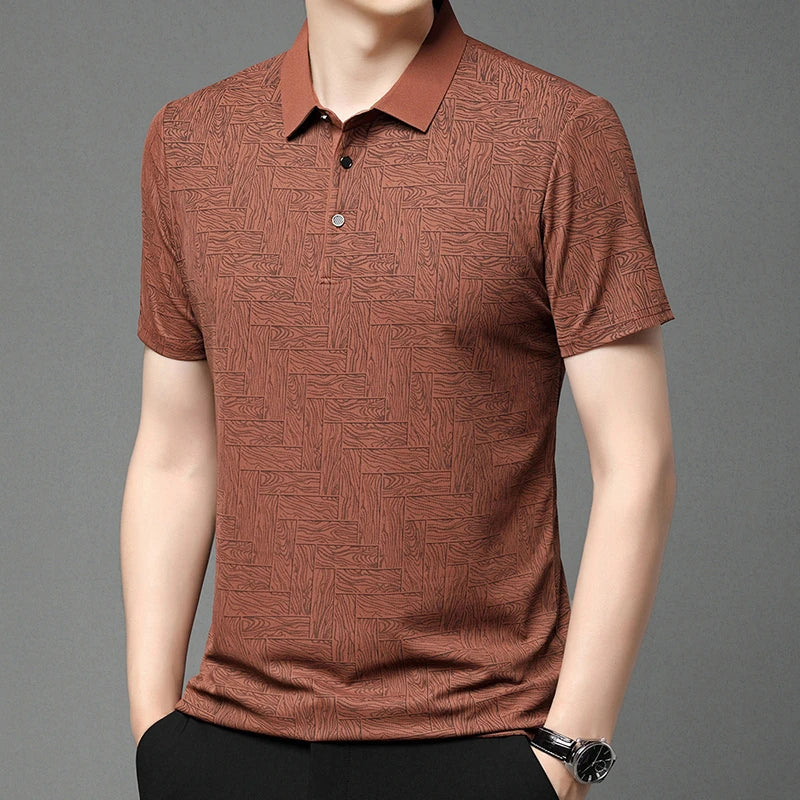 2025Summer New Men's Business Print Short Sleeved POLO Shirt Comfortable and Cool Casual Fashion T-shirt