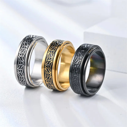 Punk Viking Script Stainless Steel Rotating Fidget Rings Men For Anxiety Worry Stress Relief  Metal Rock Band Ring Spinner