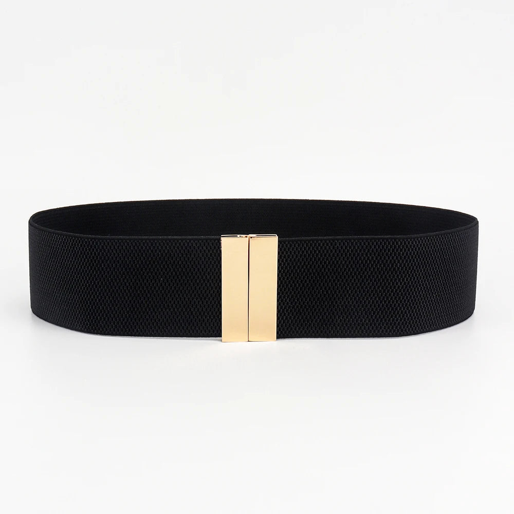 High Quality Belts for Women Black Waist Elastic Ladies Band Round Buckle Decoration Coat Sweater Fashion Dress Rice White