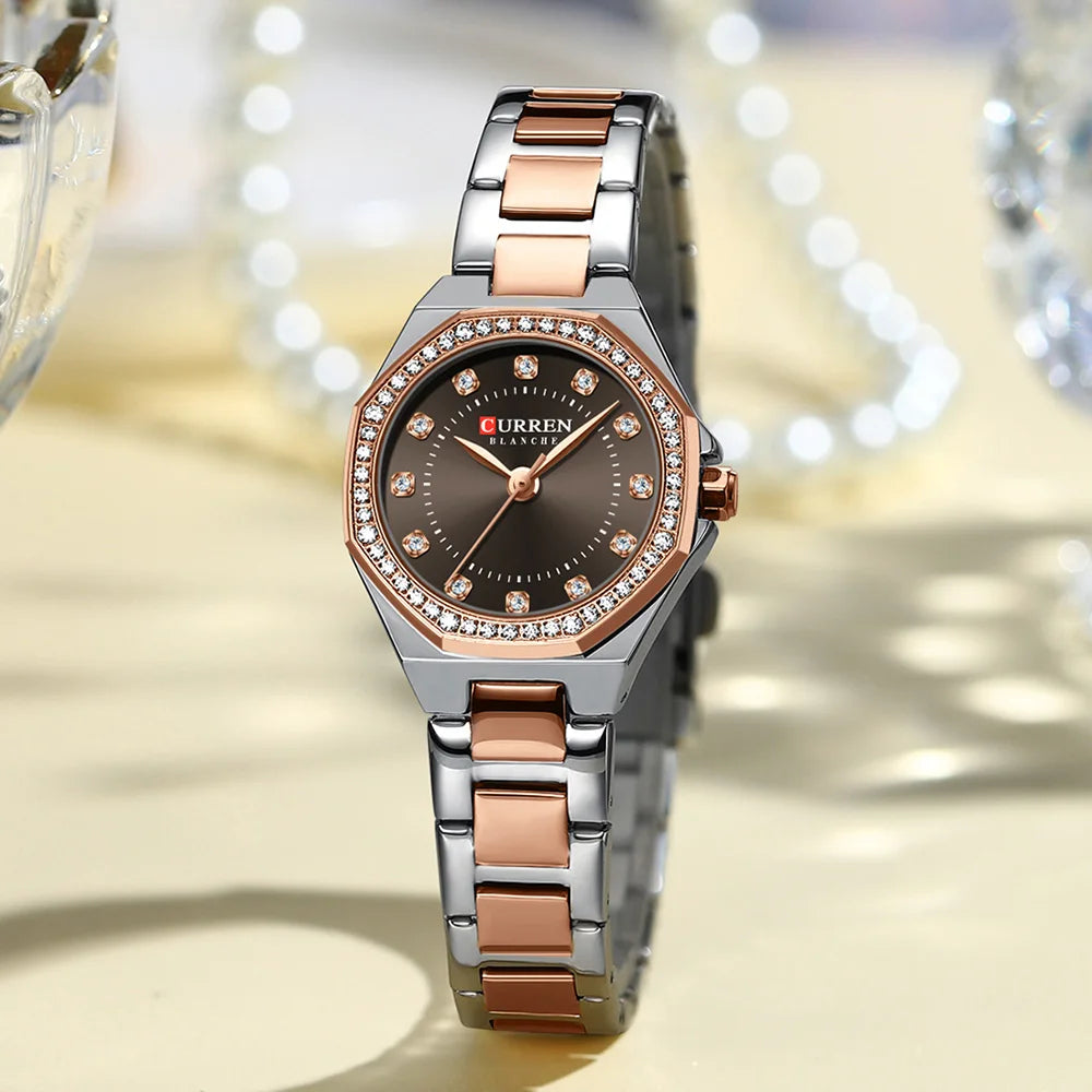 CURREN Original Diamond Watch for Women Fashion Elegant Stainless Steel Waterproof Quartz Wristwatch Luxury Ladies Dress Watches