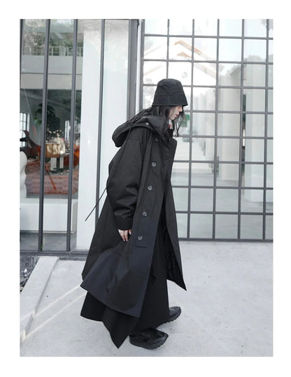 Lautaro Spring Autumn Long Oversized Black Trench Coat with Hood  Dark Academia Aesthetic Luxury Designer Clothes for Women 2022