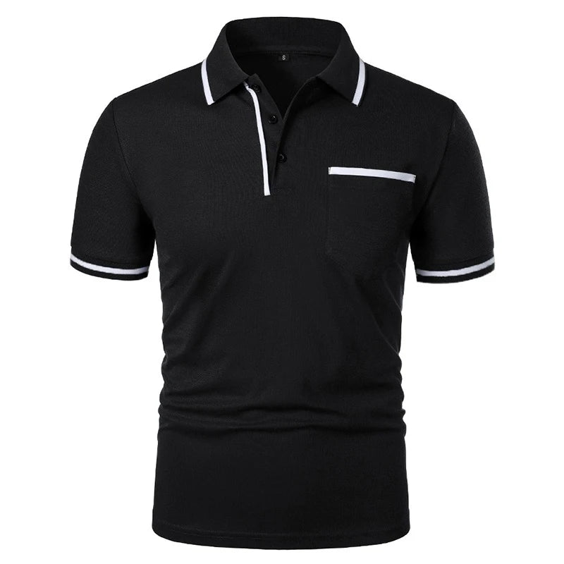 New Men's Short Sleeve Polo Shirts Solid Color Casual T-shirt Summer Trendy Breathable Loose Basic Splice Top Pockets Men Shirts