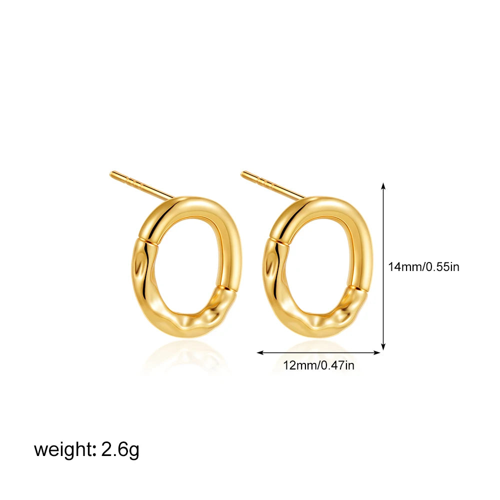 Geometric Stainless Steel Gold Sliver Color Bilayer Stud Earring for Women Irregular Metal Texture Fashion Jewelry Gift