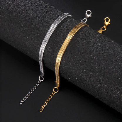 Kkjoy Simple Stainless Steel Gold Color Blade Chain Anklets For Women Snake Bone Leg Chains Beach Jewelry Party Gift Wholesale