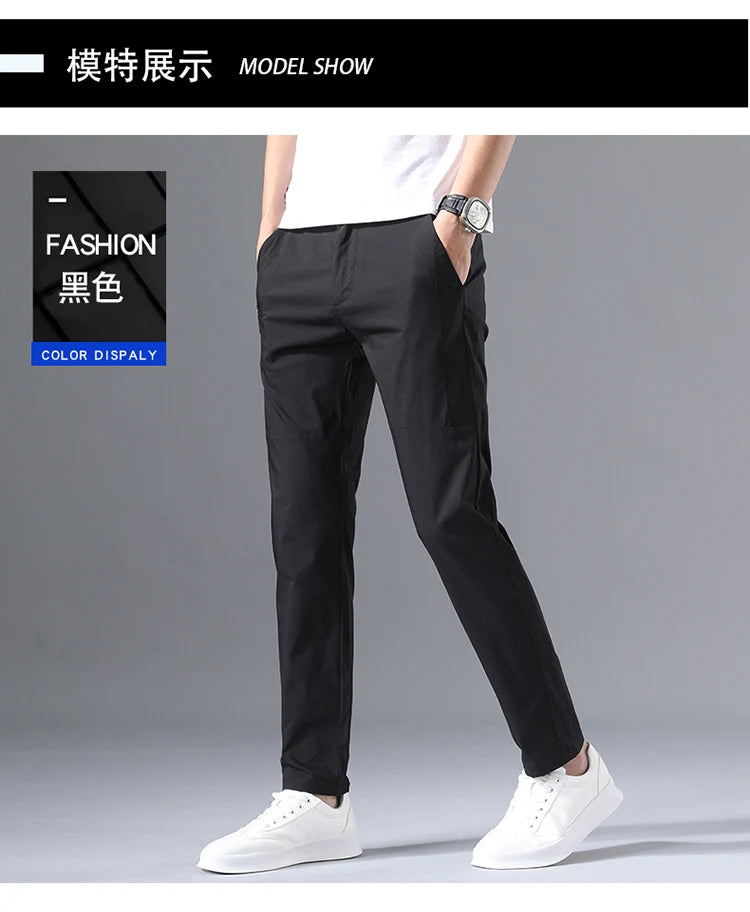 2025 Men's Casual Pants Slim Fit Stretch Classic Chino Trouser Male Stretch Elastic Korean Summer Dress Ice Light Thin Business