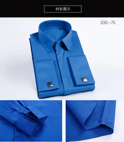 Men's French cufflink shirt with long sleeves slim fit concealed buttons solid color high-end wedding dress formal men's