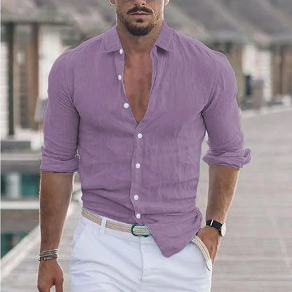 Fitness Desert Spring And Autumn Weiyi Beach Men's Solid Color Shirt Single Row Button Shirt Summer Beach Fashion Casual Shirt