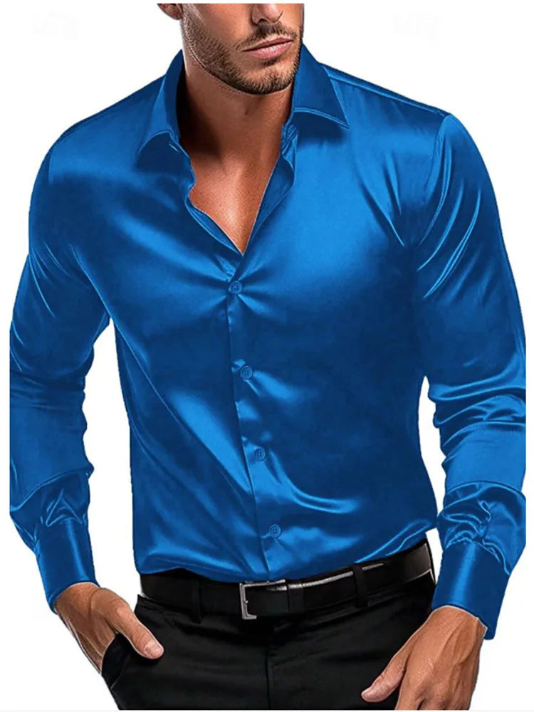 2025 New business gentleman social fashion design shirt top Men's satin party slim-fit dress shirt