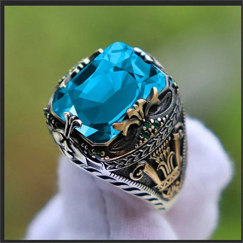 New Men's Ring Inset with Artificial Zircon Personality Retro Overbearing Attend Banquet Party Casual