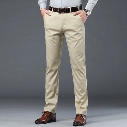 Summer Thin Men's Slim Suit Pants Fashion Business Casual Cotton Green Black Khaki Trousers Male Brand Clothing 30-40