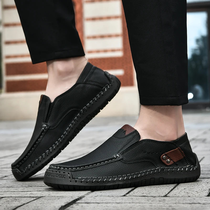 Handmade Leather Men Shoes Casual Comfortable Slip On Loafers Men Leather Shoes Flats Moccasins Walking Shoes Dropshipping