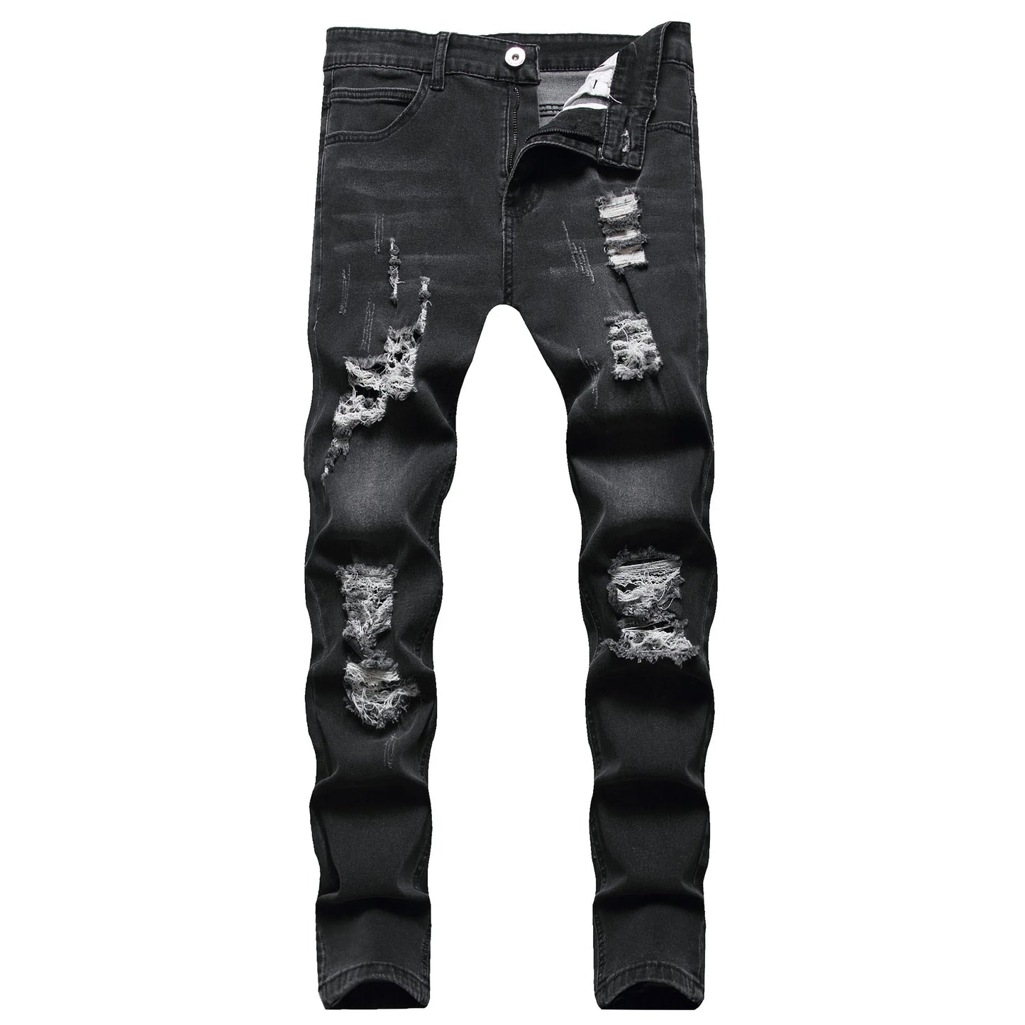 Streetwear Ripped Skinny Jeans Men Vintage wash Solid Denim Trouser Mens Casual Slim fit pencil denim Pants Hombre Joggers