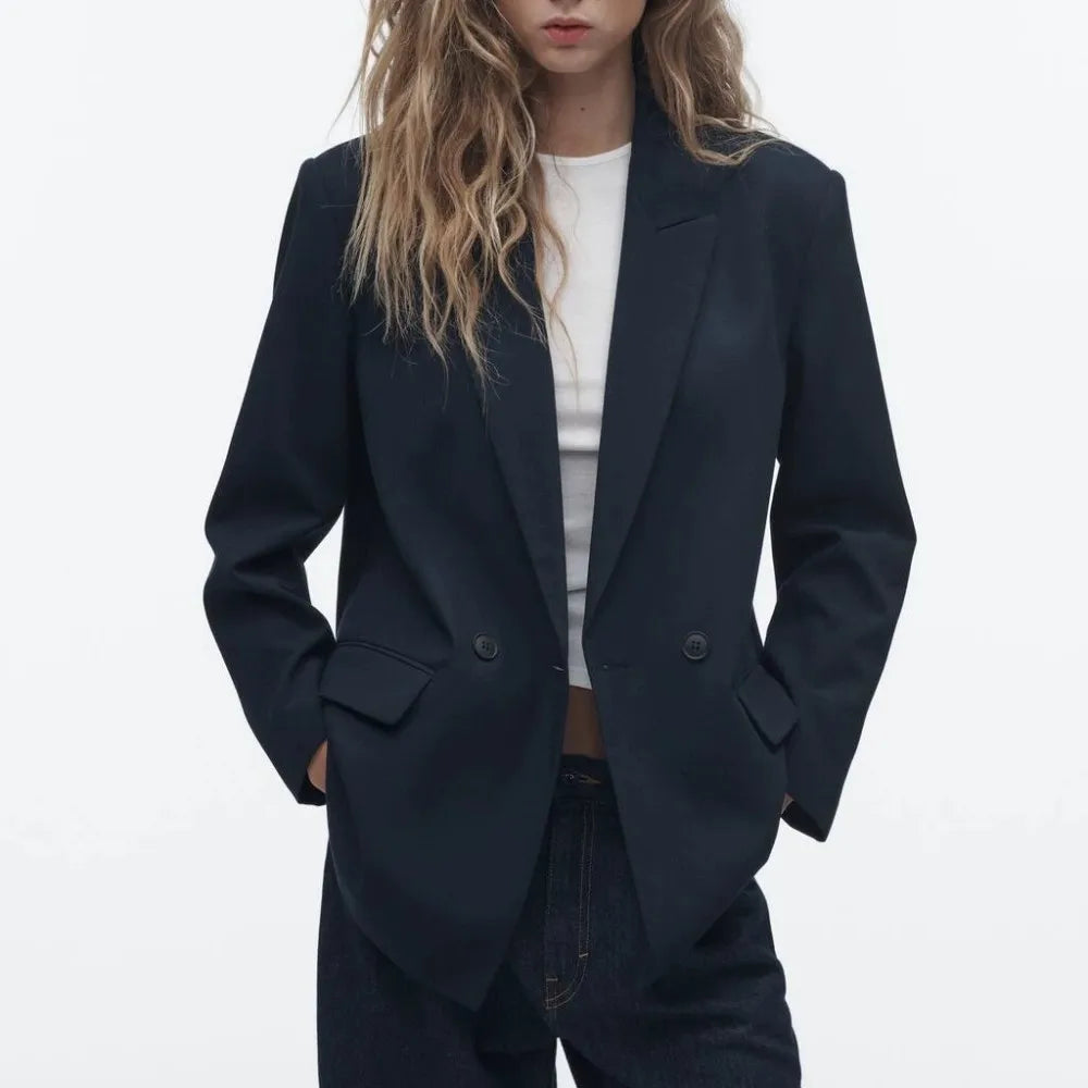 PB&ZASpring/Summer 2025 New Commuting Loose Leisure Fashion Suit Lapel Loose Double Breasted Blazer