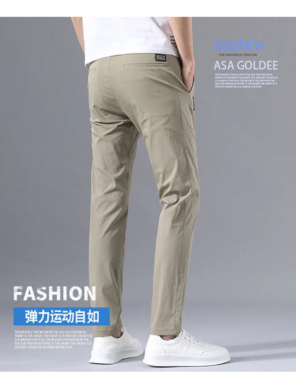 2025 Men's Casual Pants Slim Fit Stretch Classic Chino Trouser Male Stretch Elastic Korean Summer Dress Ice Light Thin Business