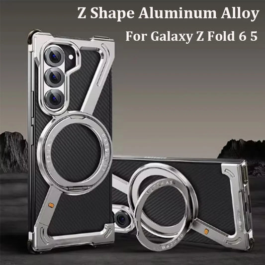 Z Shape Titanium Metal Case For Samsang Galaxy Z Fold 6 5 S24 S25Ultra Plus Aluminum Alloy Bumper Magnetic Rotation Holder Cover