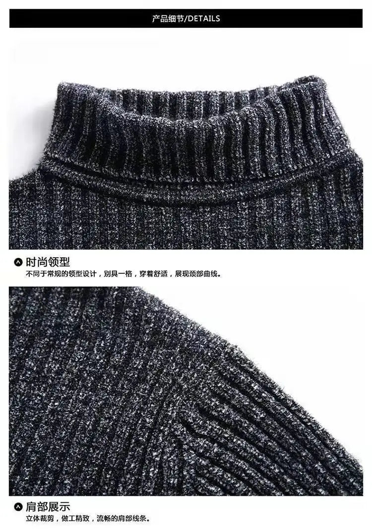 Trend Fashion Autumn Winter Sweaters Men Solid Turtleneck Mink Cashmere Thicken Smart Casual Long Sleeve Pullovers Knitted Tops