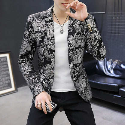 2025 New Men's Blazer Fashion Casual Boutique Business Bronzing Design Evening Dress Suit / Male Slim Fit Blazers Jacket Coat