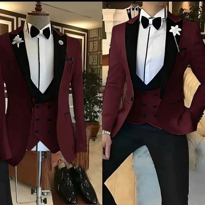 Slim Fit white Men Suits 3 Piece Groom Tuxedos for Wedding Groomsmen Italian Style Suit Jacket with Double Breasted Vest Pants