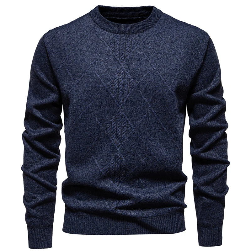 Autumn Winter Thick Knit Pullovers Men Solid Color Geometric Fashion Slim Fit Knitted Sweaters Mens Warm Casual Knitting Sweater