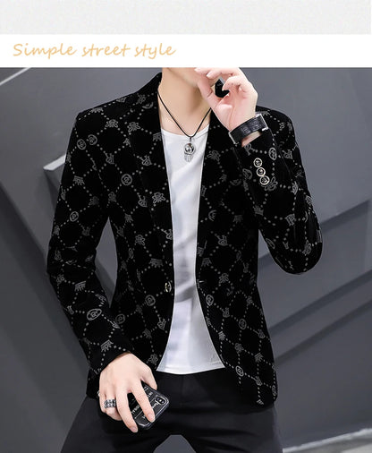 2025 Autumn Men Blazers Luxury Corduroy Casual Slim Suit Jacket Business Social Office Dress Coat Streetwear Jacket Men Clothing