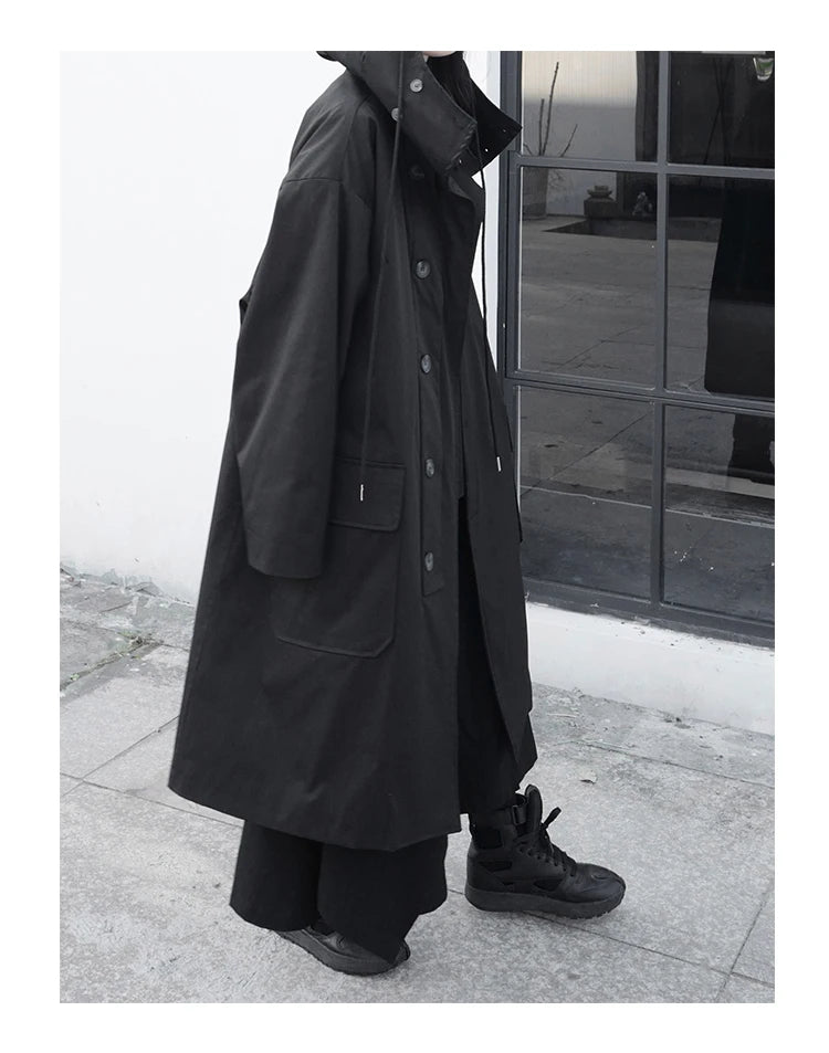 Lautaro Spring Autumn Long Oversized Black Trench Coat with Hood  Dark Academia Aesthetic Luxury Designer Clothes for Women 2022