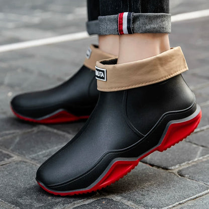 New Rain Shoes Ankle Women Waterproof Shoes Rain Boots Men Anti-slip Wear-resistant Plush Fashion Kitchen Summer Winter