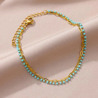 Anklets for Women Summer Beach Accessories Stainless Steel Imitation Pearl Chain Anklet Gold Color Leg Bracelets Bodychain Gifts