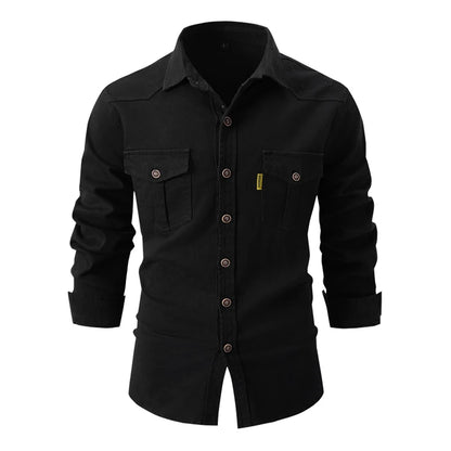 New Spring Cotton Social Shirt Men Solid Color High Quality Long Sleeve Shirt for Men Lapel Casual Social Men's Shirts