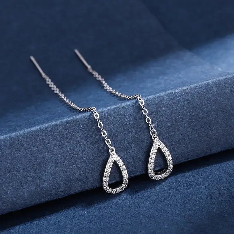 Drop Ear Line Long Hanging Earrings for Women Rose Gold Color Zircon Crystal Piercing Threader Earing Ear Accessories Jewelry