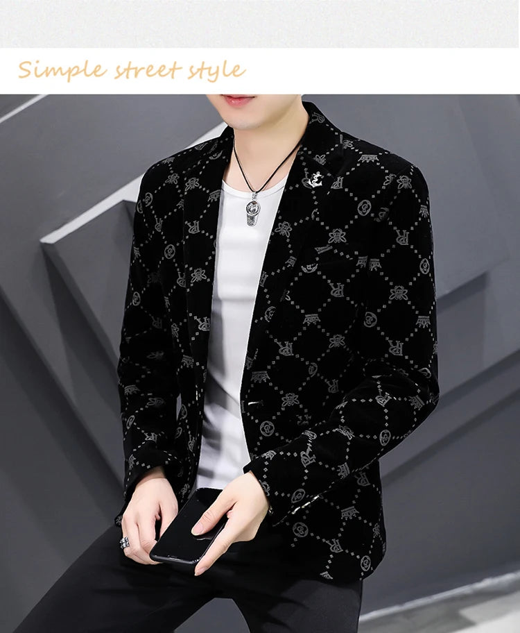 2025 Autumn Men Blazers Luxury Corduroy Casual Slim Suit Jacket Business Social Office Dress Coat Streetwear Jacket Men Clothing