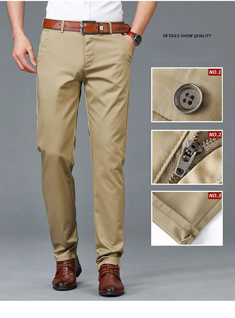 High Quality Lyocell Men's Pants Business Trousers Male Fashion Blue Khaki Straight Casual Pants Man Clothing Plus Size 30-40