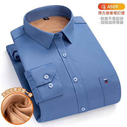 6XL 7XL Autumn/Winter plus fleece thickened Men's dress shirt Long sleeve warm slim Business casual no-iron plus size