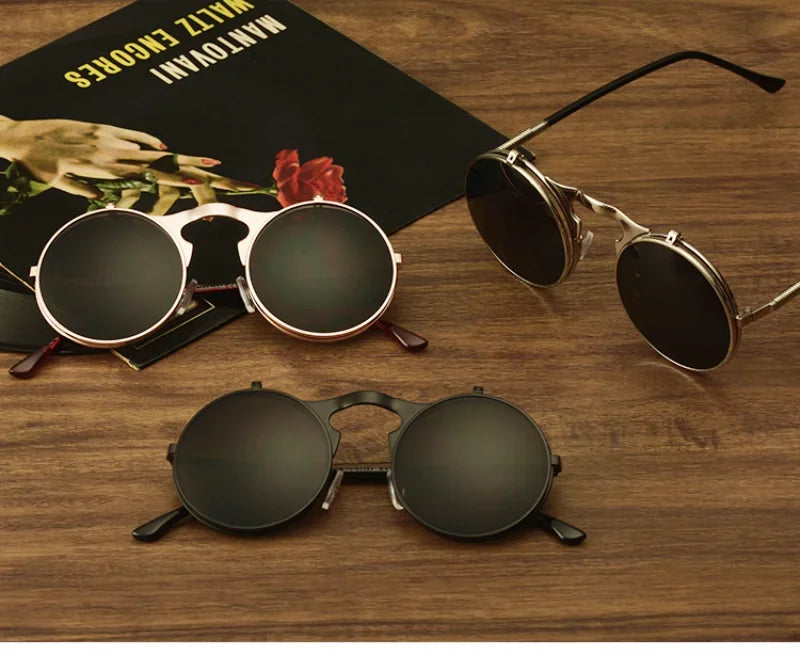 Flip Sun Glasses Steampunk Fold Men Women Double Lens Clear Alloy Frame Eyewear Eyeglasses Shade UV400