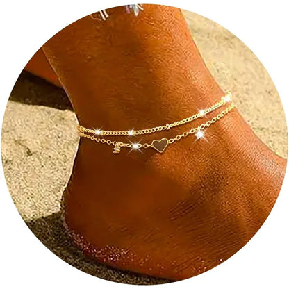 925 Sliver Plated CZ Anklet Bracelets for Women Girl Trendy New Waterproof Heart Charm Dainty Layer Chain Anklets Jewelry Gifts