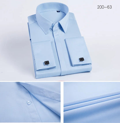 Men's French cufflink shirt with long sleeves slim fit concealed buttons solid color high-end wedding dress formal men's