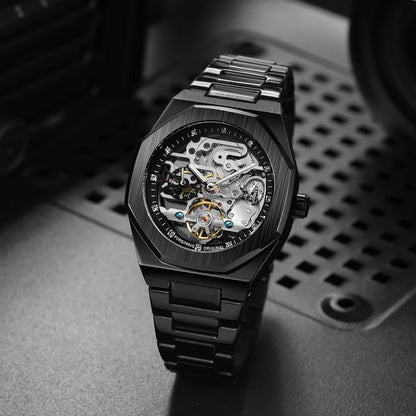 Forsining Silver Automatic Watch Men 3D Diamond Dial Irregular Tourbillon Skeleton Mechanical Wristwatches Luminous Hands Clock