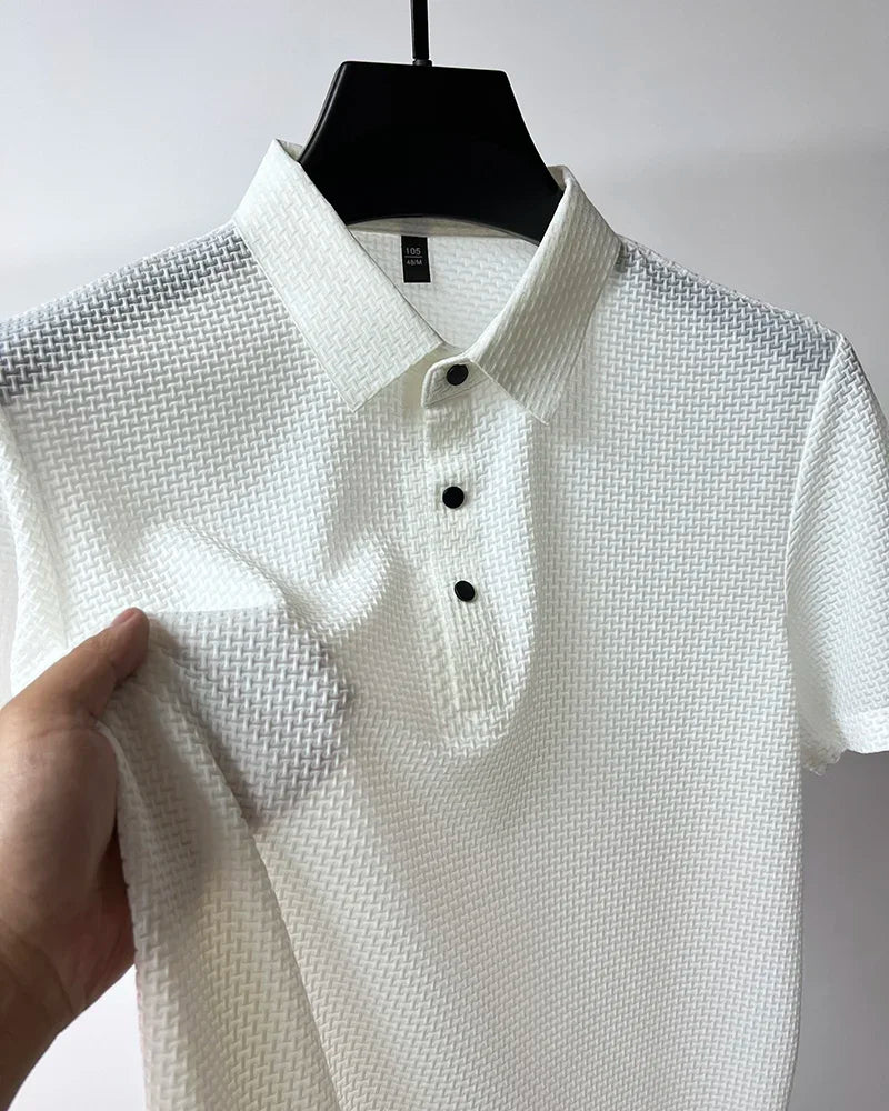 Motorcycle Summer Men Lop-up Hollow Short-sleeved Polo Tee Shirt Ice Silk Breathable Business Fashion T-Shirt Male Brand Clothes