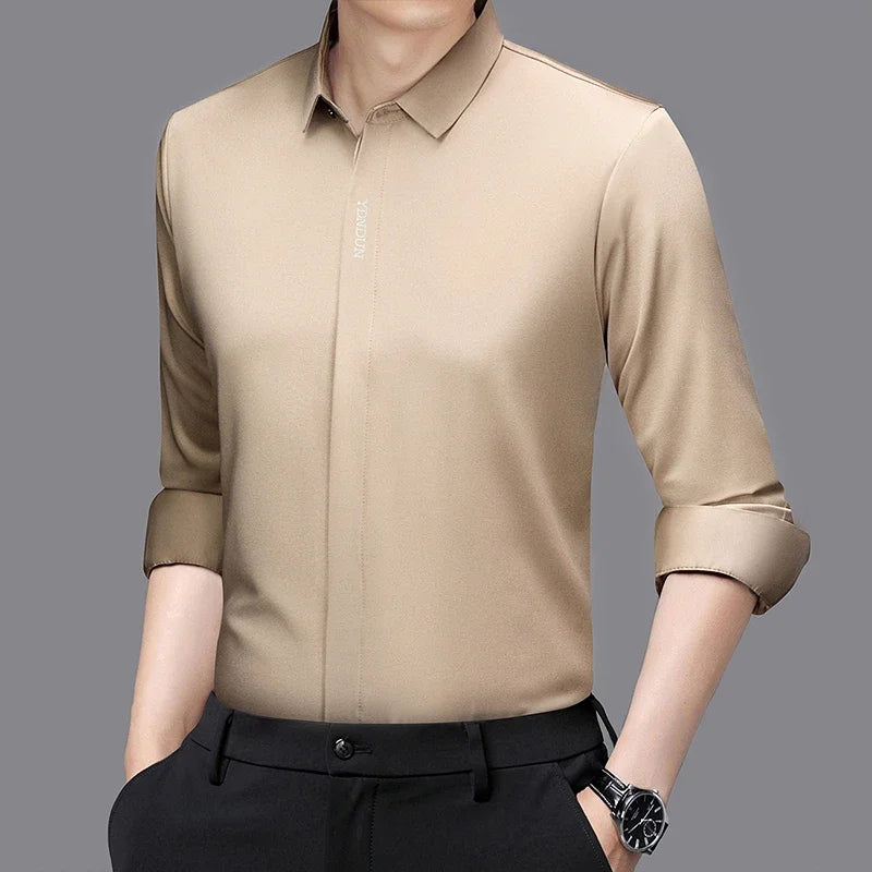 New Men's Business Casual Long Sleeved Solid Color Shirt Wrinkle Resistant Wrinkle Free Comfortable All Season Versatile Top