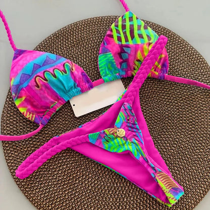 New Women's Bikini Split Print Swimwear Fashion G-string Beach Holiday