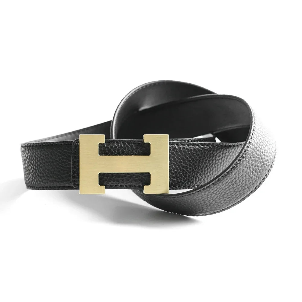 Top Luxury Designer Brand H Buckle Belt Men High Quality Women Genuine Real Leather Dress Strap for Jeans Waistband Grey