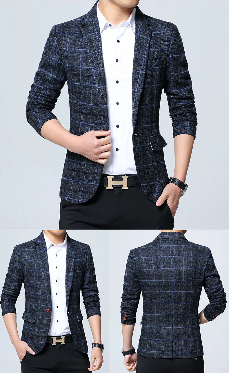 New Men Blazers 5XL Spring British Style Plaid Male Slim Fat Business Casual Blazer Coat Men Suit Jacket Men Blazer Slim Fit