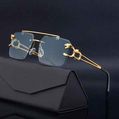 Fashion Retro Cheetah Decoration Sunglasses for Women Men Metal Steampunk Sun Glasses Summer UV400 Trendy Rimless Eyewear