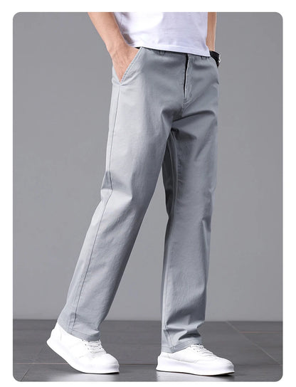 2025 Stretch Men Pants Straight Fit Cotton Golf Trouser Male Spring Summer Formal Dress Office Work Casual Black Navy Blue Khaki