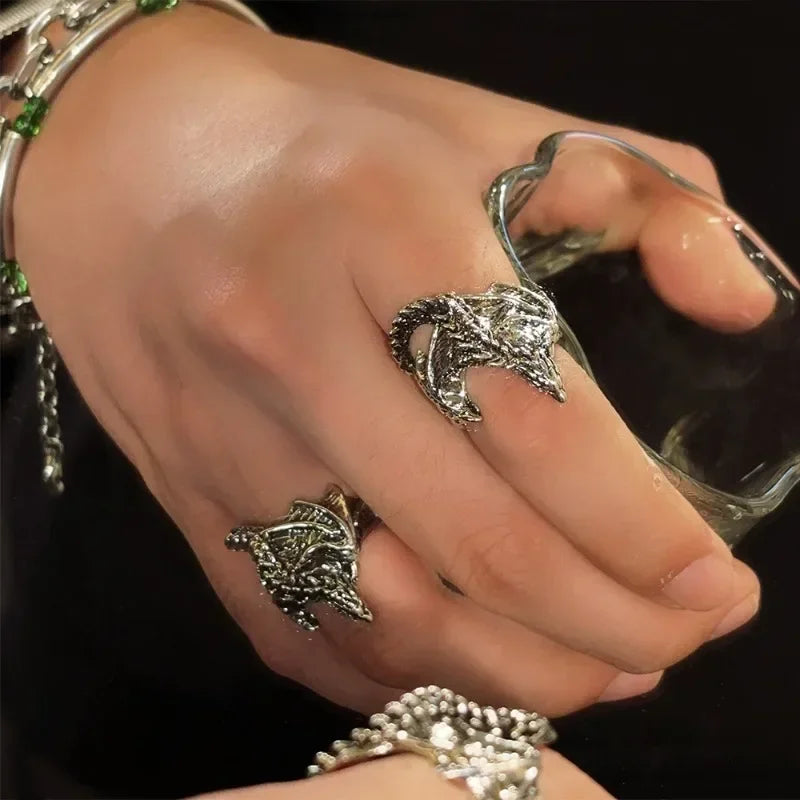 Dragon Rings Gothic Punk Style Pterosaur Wings Opening Adjustable  Rings Vintage Jewelry Accessories Gifts