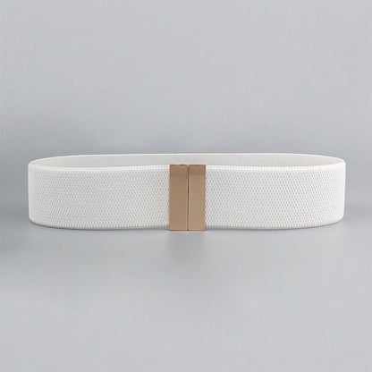 High Quality Belts for Women Black Waist Elastic Ladies Band Round Buckle Decoration Coat Sweater Fashion Dress Rice White